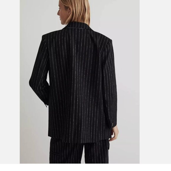 NWT Madewell $188 Oversized Blazer in Pinstripe Black Size 10 NN825 WOOL Blend - Picture 4 of 10